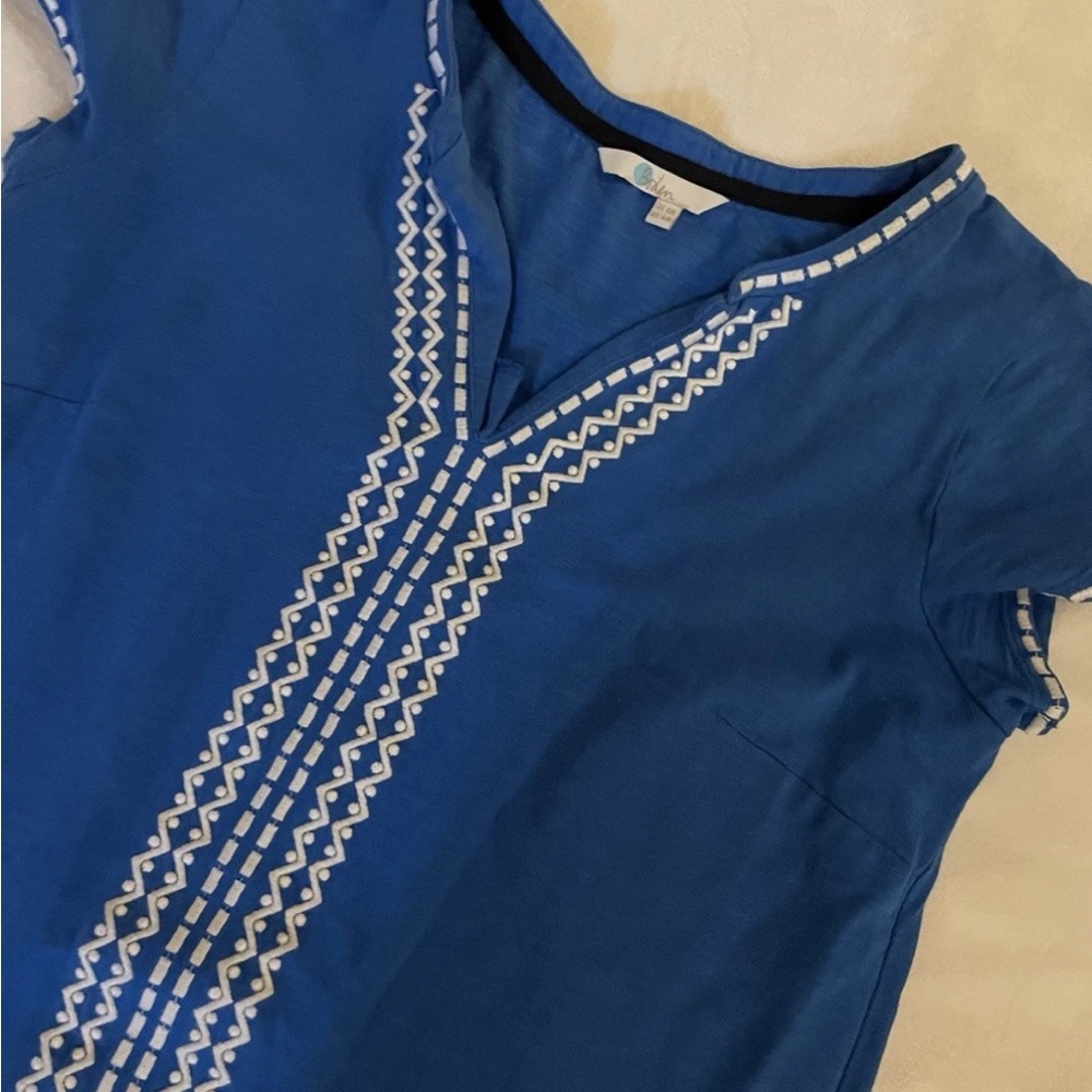 Boden Royal Blue‎ Cotton Sun Dress with White Embroidery Trim